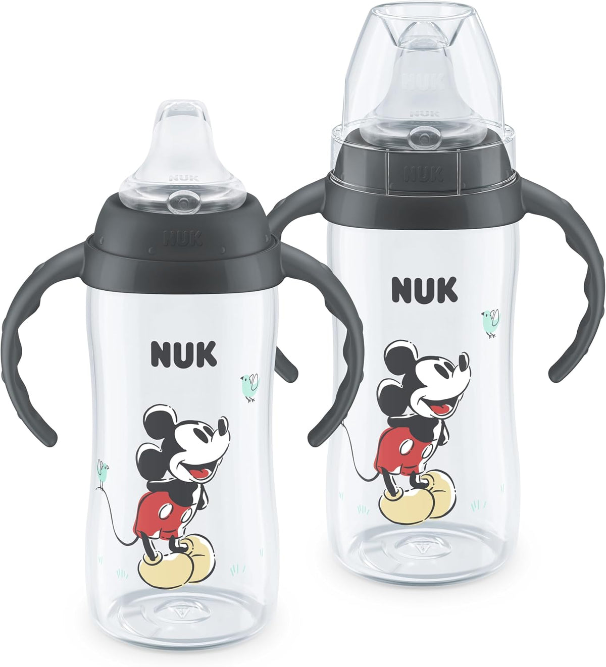 NUK First Choice Mickey Mouse Large Learner Cup 2.0, 10oz. Sippy Cup with Handles, Spill Proof, Leak Proof Soft Straw Cup, 2-pack