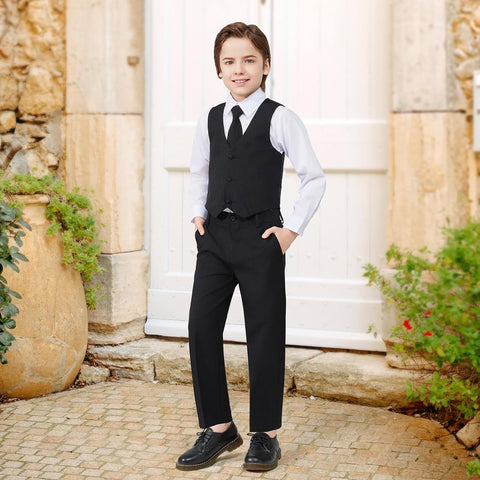 Luca Gabriel Toddler Boys' 5 Piece Classic Fit No Tail Formal Khaki Dress Suit Set with Tie and Vest