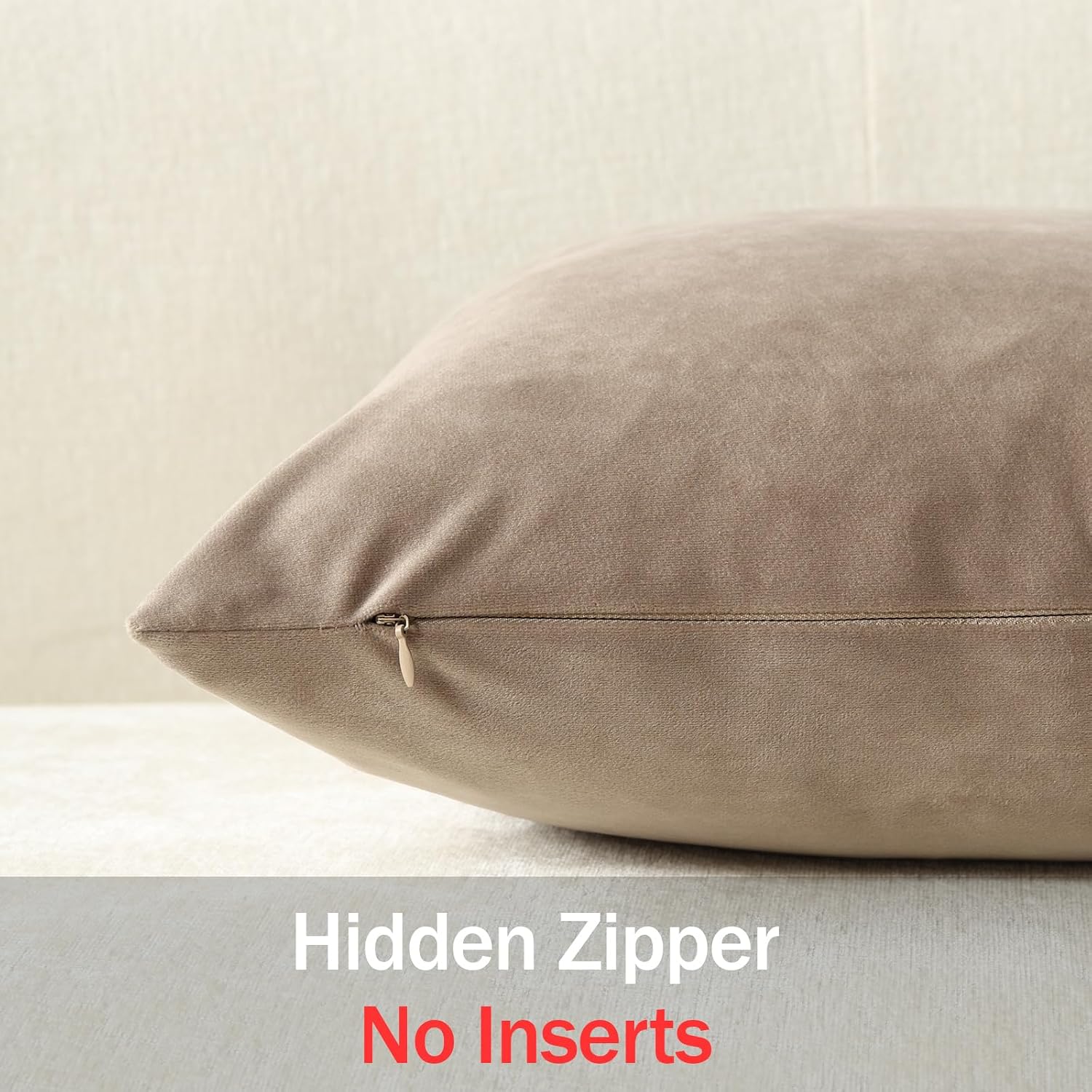 DEZENE Euro Sham Covers 26x26 Taupe: Pack of 2 Cozy Soft Velvet Square Modern Luxury Decorative Throw Pillow Cases for Sofa Couch Living Room Bed Home Decor