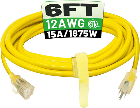 POWGRN 6 FT 12/3 Outdoor Extension Cord Waterproof Heavy Duty Power Cord