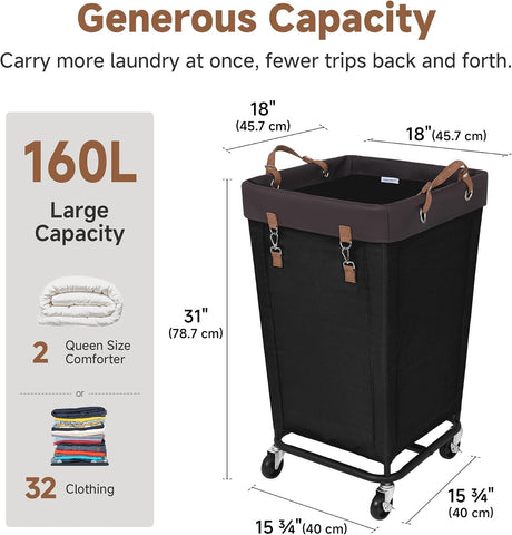 StorageWorks 160L Laundry Basket with Wheels, Rolling Hampers for Clothing