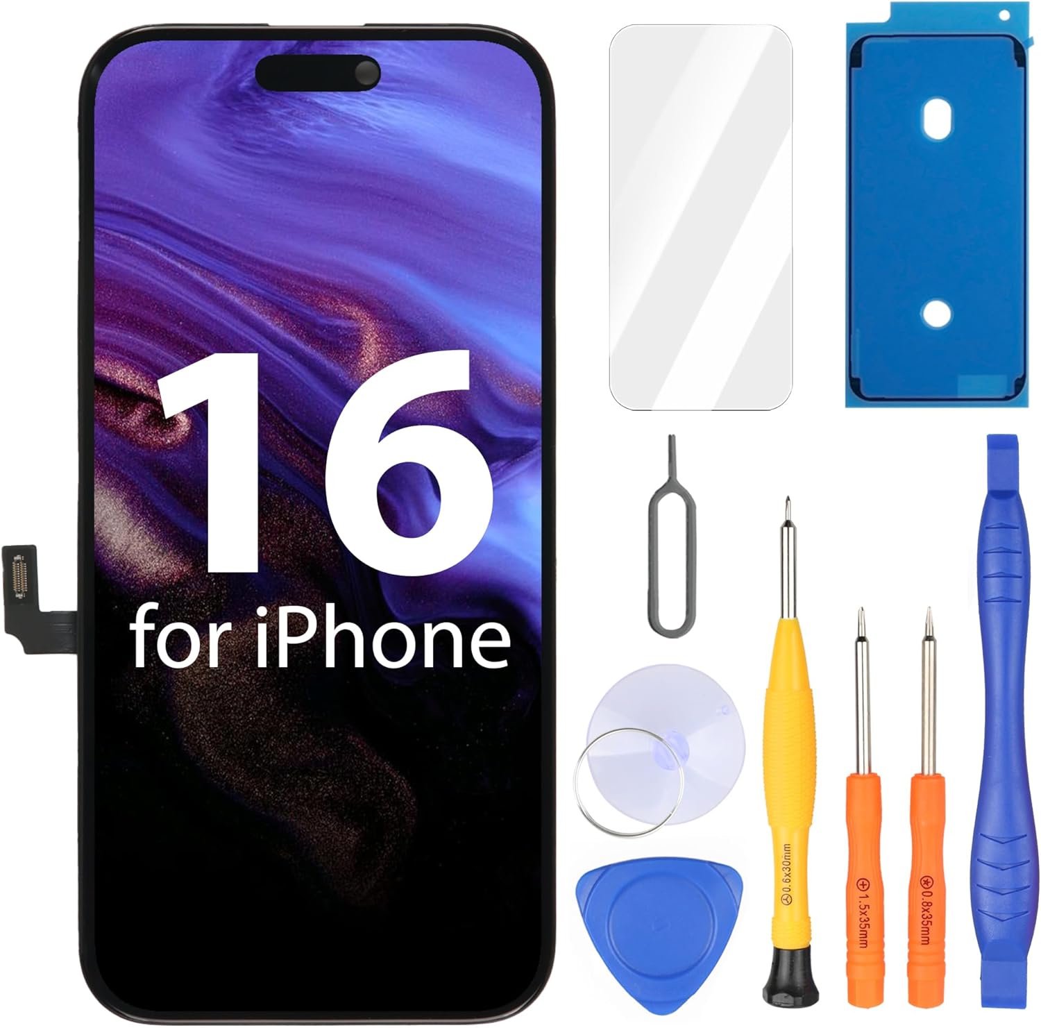 Ayake for iPhone 16 Screen Replacement, 6.1 inch FHD LCD Display and Touch Digitizer Screen, True Tone Programmable, Face ID Remains (for A3287, A3081, A3286, A3288)