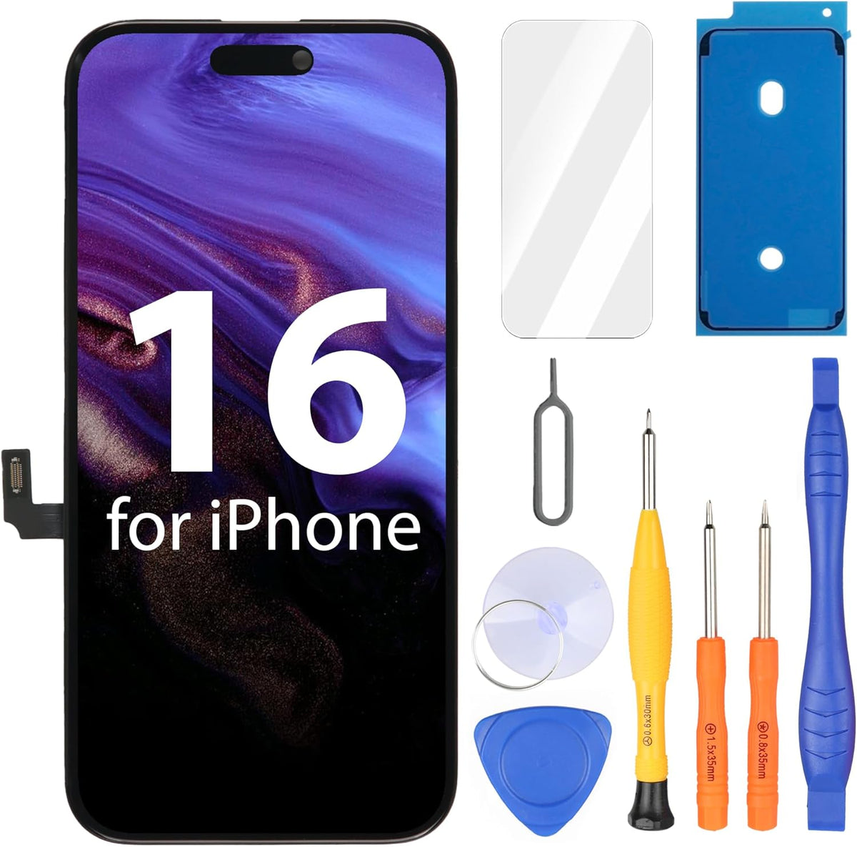 Ayake for iPhone 16 Screen Replacement, 6.1 inch FHD LCD Display and Touch Digitizer Screen, True Tone Programmable, Face ID Remains (for A3287, A3081, A3286, A3288)
