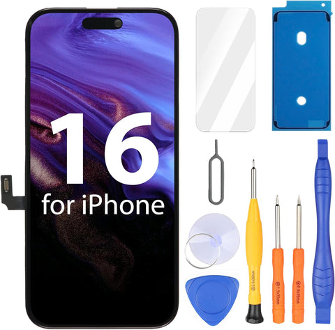 Ayake for iPhone 16 Screen Replacement, 6.1 inch FHD LCD Display and Touch Digitizer Screen, True Tone Programmable, Face ID Remains (for A3287, A3081, A3286, A3288)