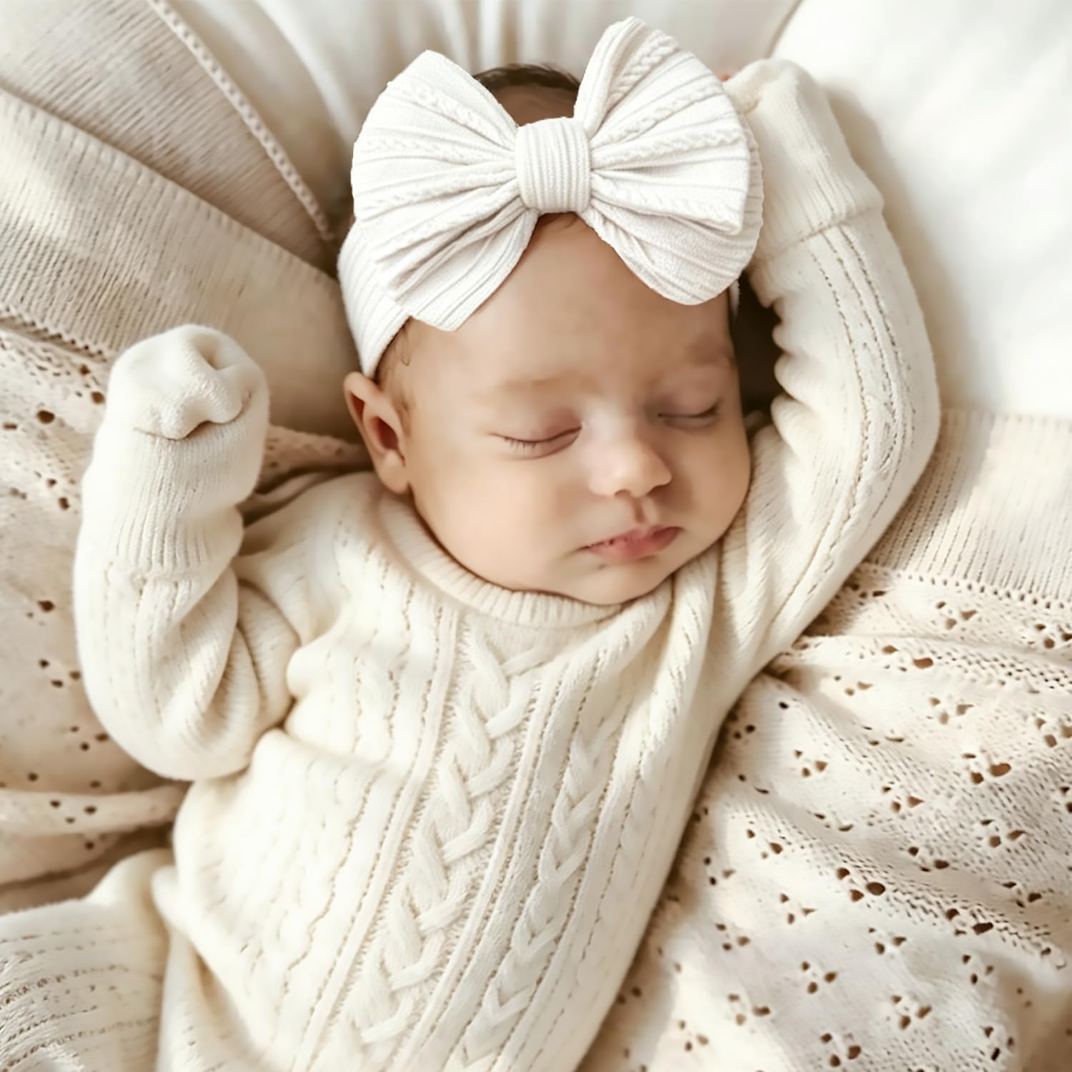 Baby Bows Headbands Soft Nylon Handmade Hair Accessories for Newborn Infant Toddler Kids (White, Large)