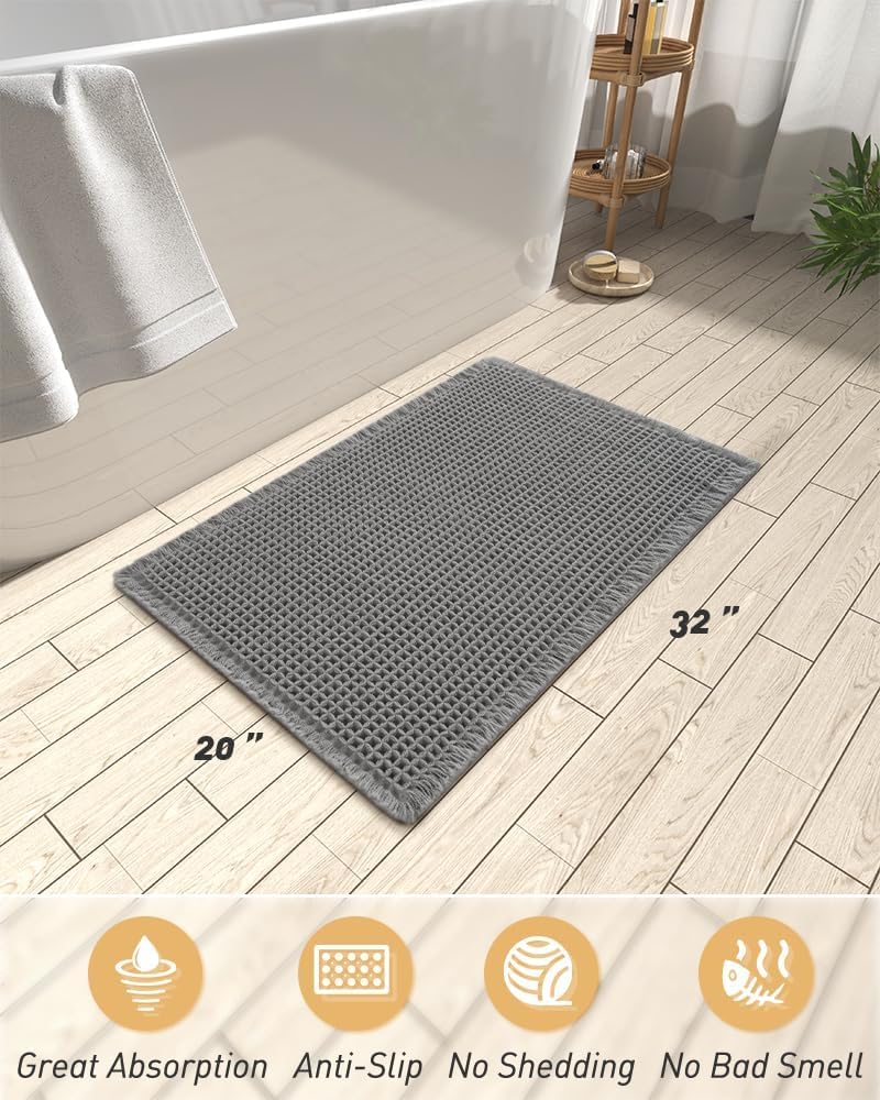 Upgraded Waffle Bath Mat Ultra Absorbent Non Slip Bathroom Mat, 20" x 32"