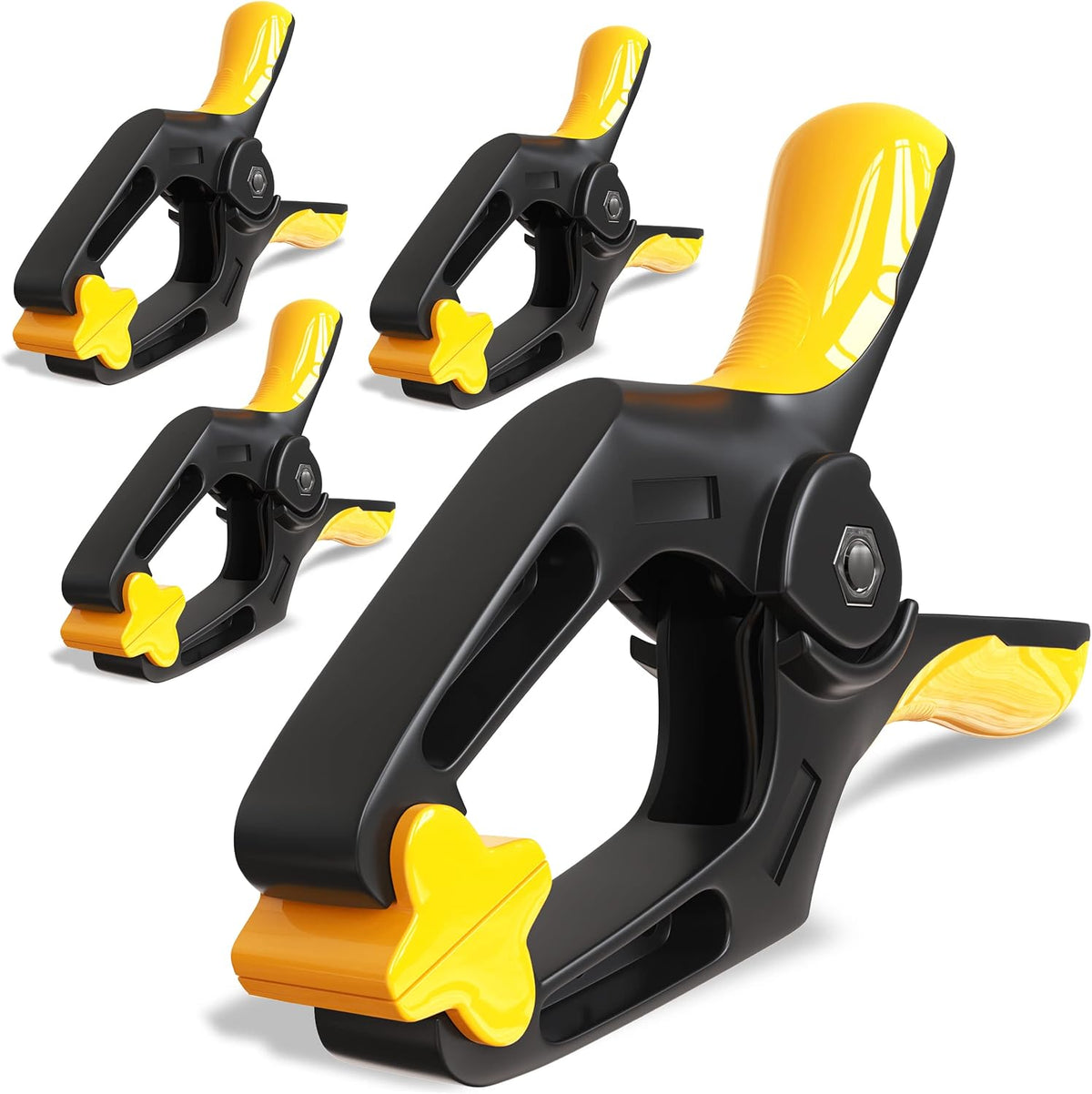 EQUIPTZ 6 inch Spring Clamps Heavy Duty - 4 Pack Large Plastic Clamps for Woodworking, Crafts, Backdrop and Pool Cover with 3 inch Mouth Opening - Rust Free Spring Clips with Non-Detachable Jaw Pads