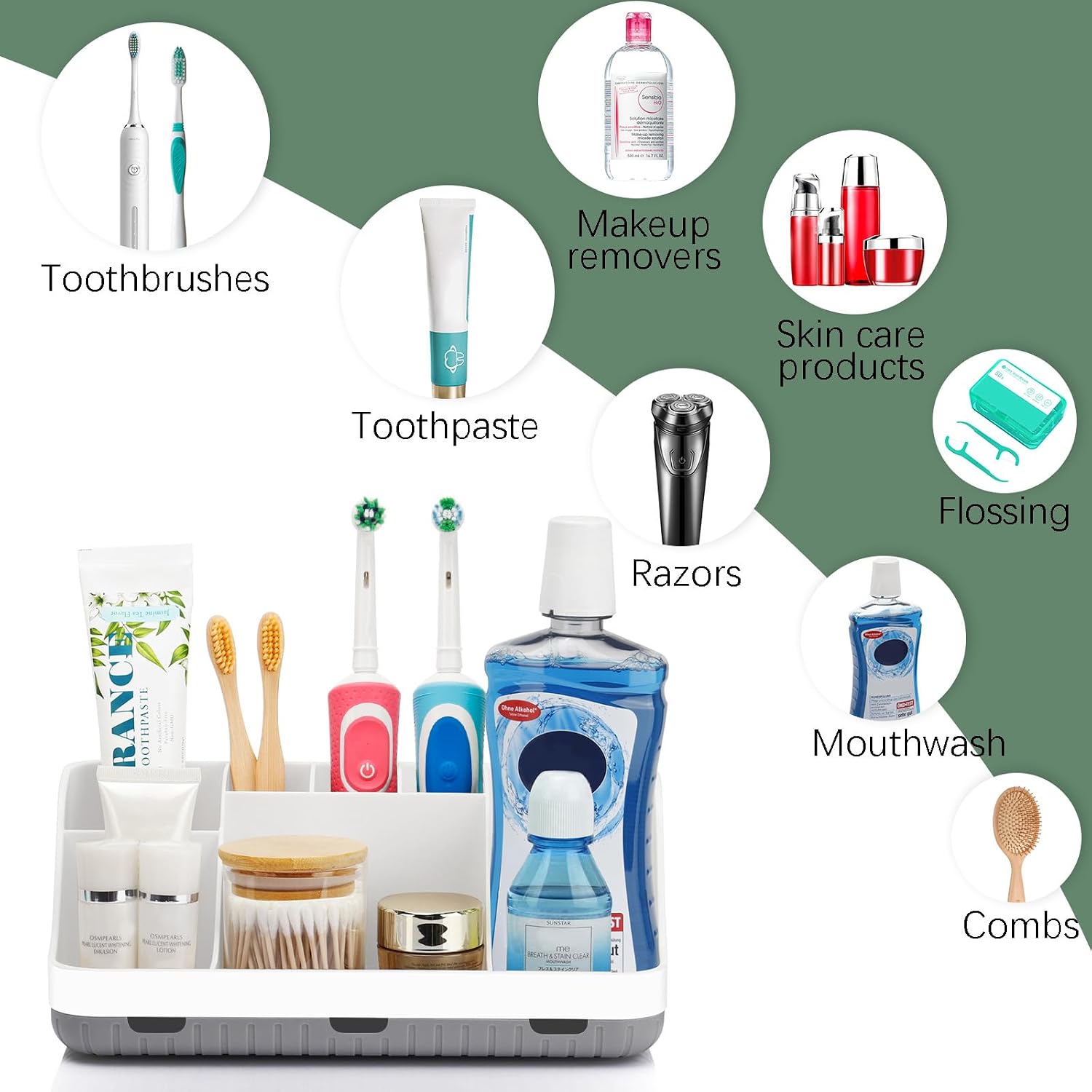 GFWARE Toothbrush Holders for Bathrooms Countertop Organizer - Kids Electric Toothbrush and Toothpaste Holder Detachable 7 Slots Tooth Brush Organization Bathroom Accessories Storage Vanity, White