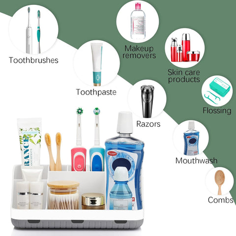 GFWARE Toothbrush Holders for Bathrooms Countertop Organizer - Kids Electric Toothbrush and Toothpaste Holder Detachable 7 Slots Tooth Brush Organization Bathroom Accessories Storage Vanity, White