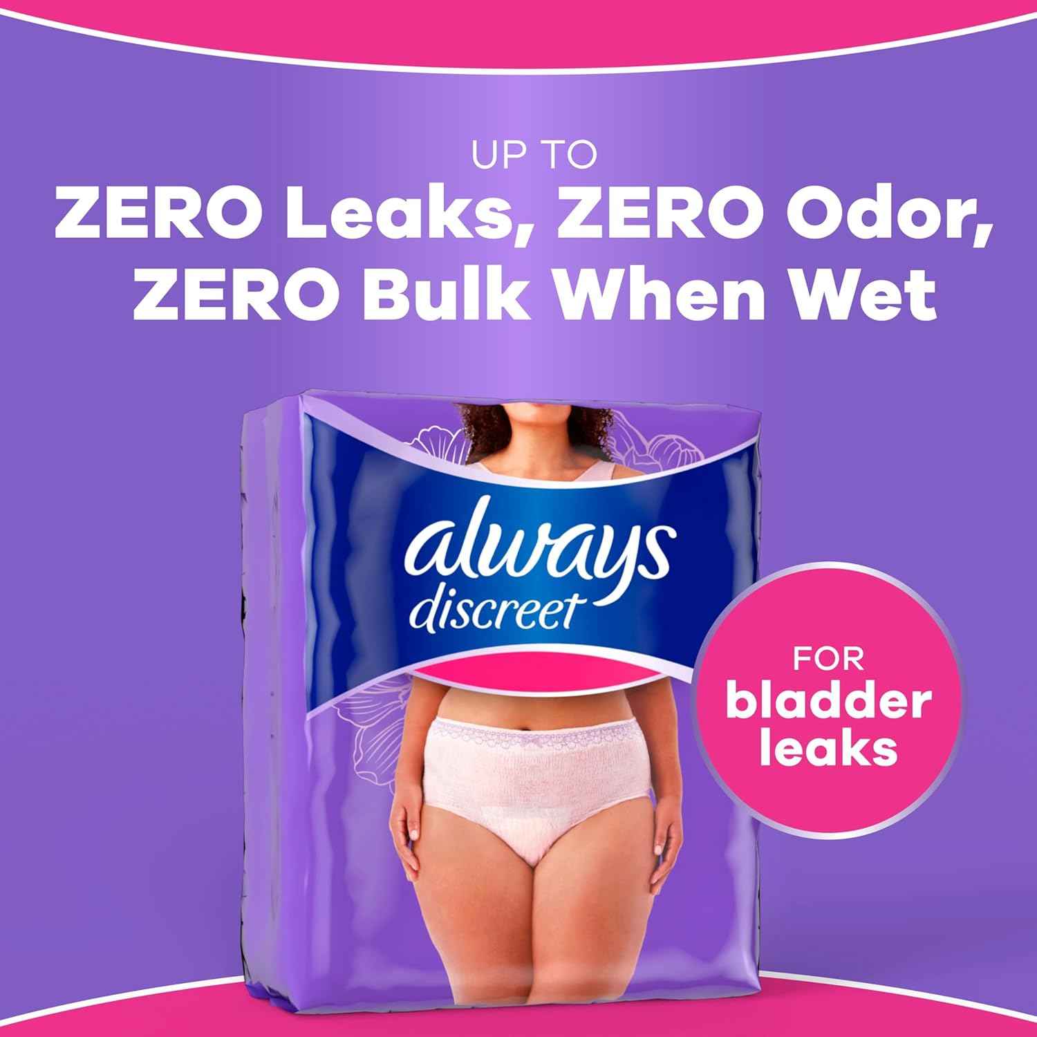 Always Discreet Adult Diapers for Women, Incontinence Underwear, Postpartum Essentials, Disposable Briefs, Max Absorbency, Bladder Leak Protection, Large, 76ct