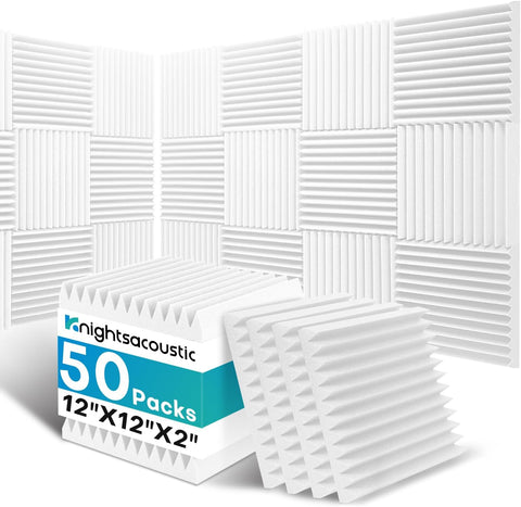 50 Pack Sound Proof Foam Panels for Walls, 2 X 12 X 12 Inches Acoustic Foam Panels, High Density Acoustic Panels Sound Absorbing, Noise Cancelling Studio Wedges, White (NOT INCLUDE ADHESIVE)