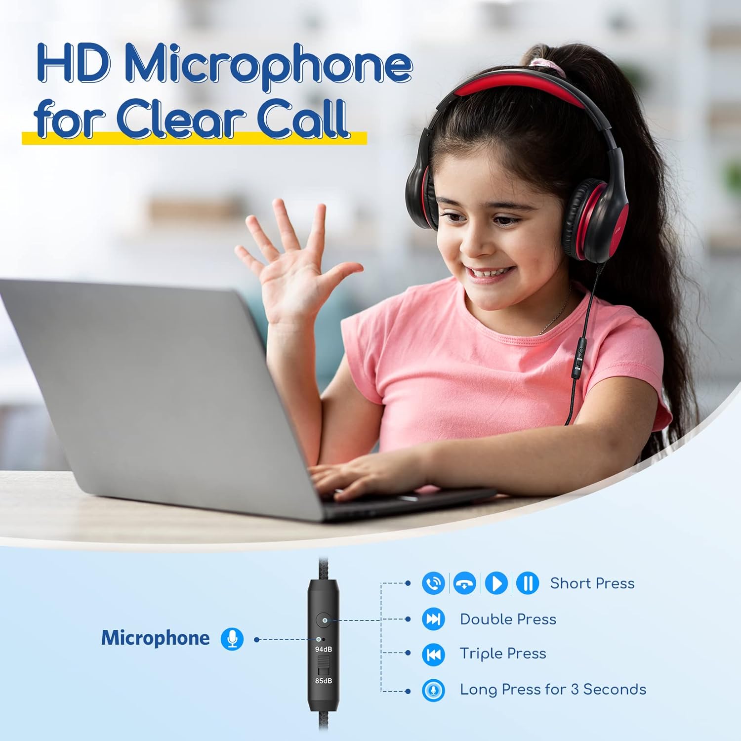 EarFun K1 Kids Headphones Wired with Mic, Volume Limit Headphones for Kids