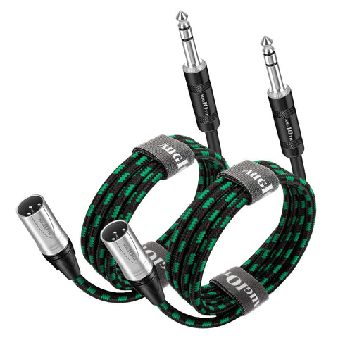 XLR Male to 1/4 Cable 3ft 2 Pack 1 Meter Green Braided