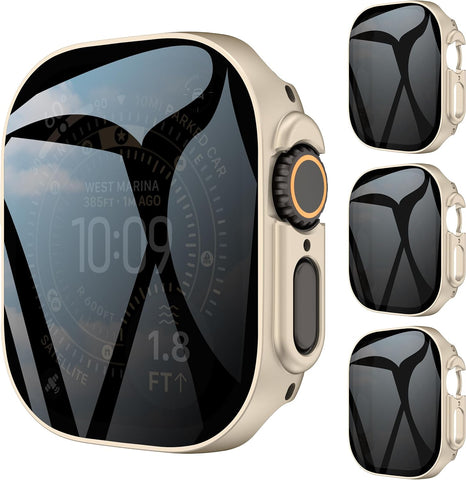 3-Pack Privacy Anti Spy Case for Apple Watch Ultra 1/2/3 49mm, Protective Face Cover with Anti-Peeping Tempered Glass Screen Protector, Ultra Thin Hard PC Bumper Cover for iwatch 49mm,Titanium