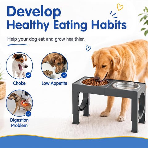 XIAZ Elevated Dog Bowls Large Breed Raised Dogs Bowl Stand Large/Medium Sized Dog Stainless Steel Food Water Bowl Stands 5 Heights Adjustable 9/11/12/14in Pet Feeder Dish Station