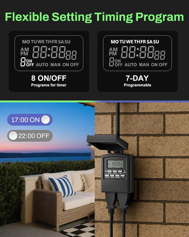 BN-LINK Outdoor 7-Day Programmable Timer Outlet, 2 Outlets, 2 Pack