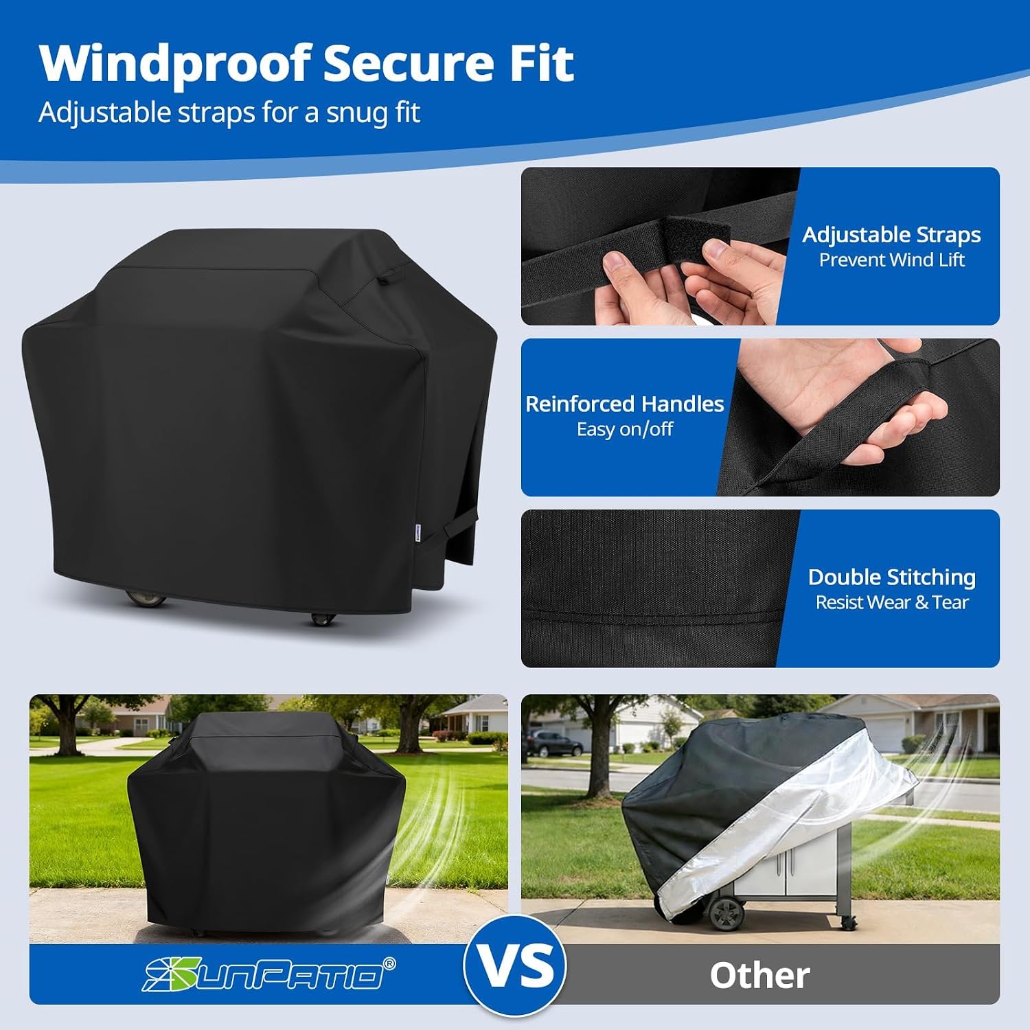 SunPatio 65 Inch Grill Cover for Outdoor Grill Heavy Duty Waterproof Fabric