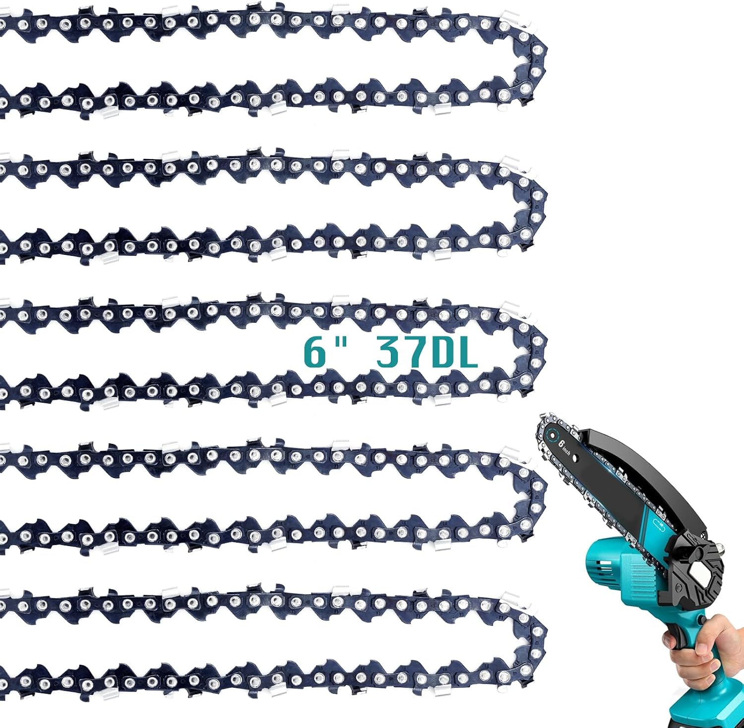 5 Pieces 6 Inch Mini Chainsaw Chain 37 Drive Links, 1/4"LP Pitch, .043" Gauge, Replacement Chains for 6-inch Cordless Portable Mini Chainsaw for Wood Branch Cutting