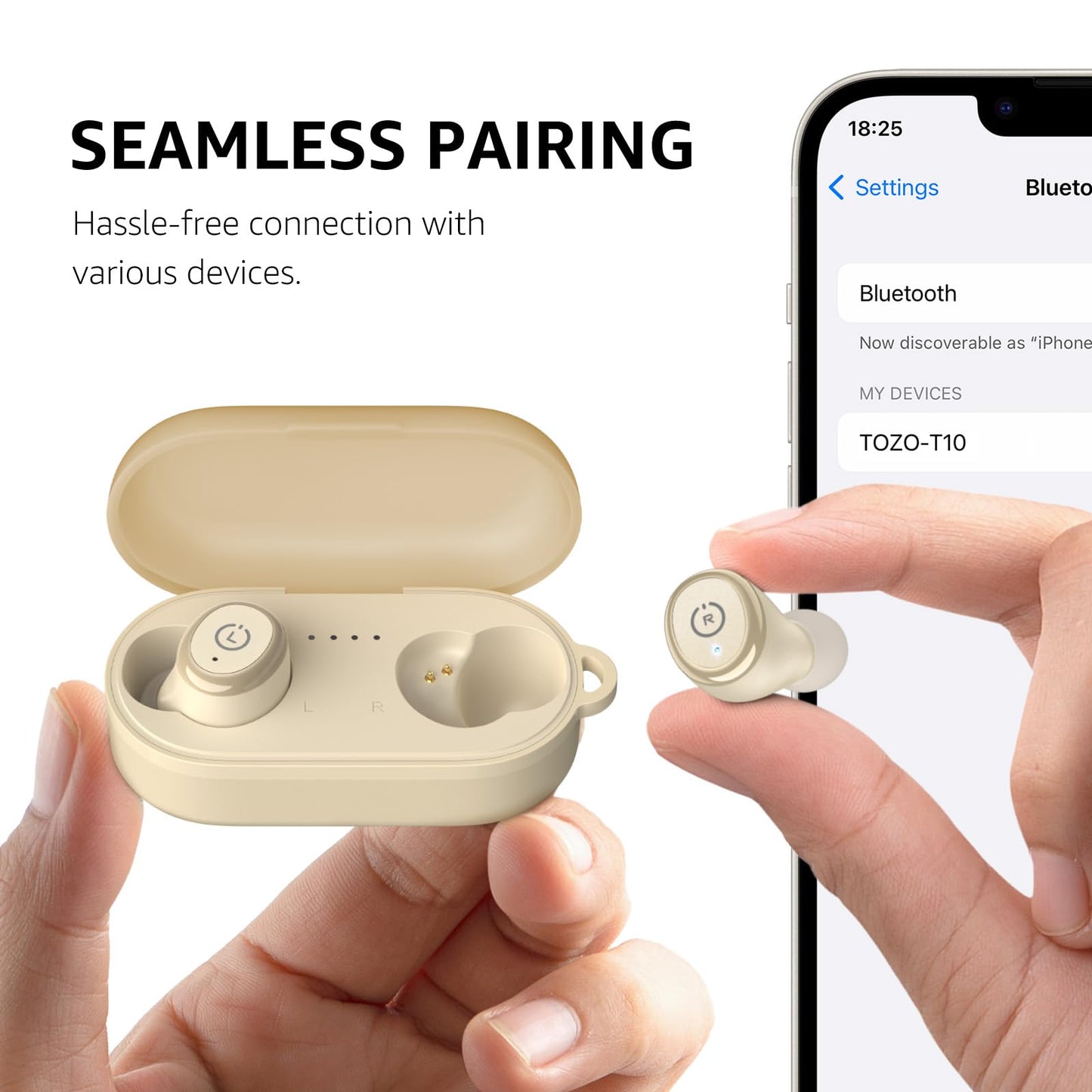 TOZO T10 Wireless Earbuds Bluetooth 5.3 Headphones, App Customize EQ, Ergonomic Design, 55H Playtime, Wireless Charging Case, IPX8 Waterproof Powerful Sound in-Ear Headset Khaki(New Upgraded)