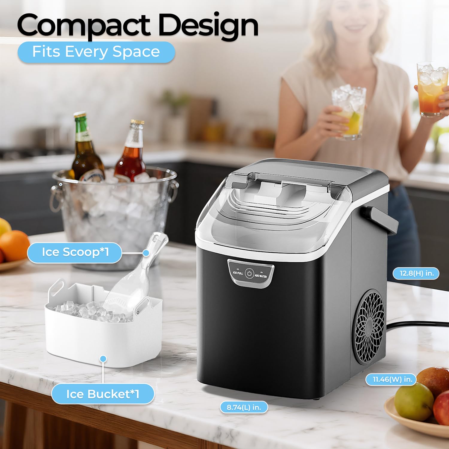 Nugget Ice Maker, Sonic-Style Ice, 35 lb per Day, 0.7kg Basket