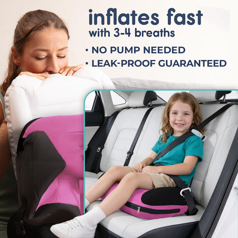 UberBoost Inflatable Booster Seat for Car, Travel Booster Seat, Pink/Black