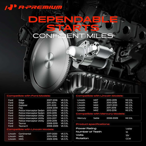 A-Premium Starter Motor, 12V 1.4KW 10 Teeth Counterclockwise