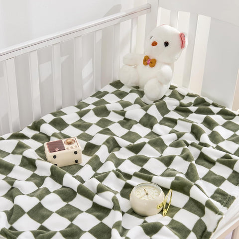 Yurhap Checkered Baby Blanket Fleece Baby Blankets for Boys, Ultra Soft Cozy Fluffy Infant Toddler Newborn Receiving Blankets for Crib Stroller, 30''x40'', Dark Olive