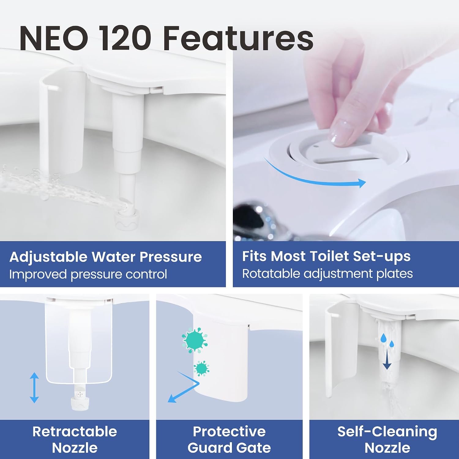 LUXE Bidet NEO 120 - Bidet Attachment for Toilet Seat, White