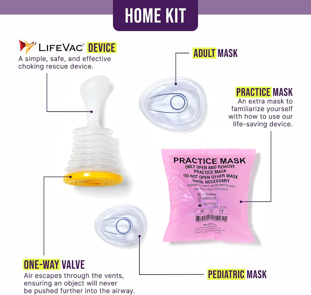 LifeVac Home Kit - Portable Suction Rescue Device, First Aid Kit for Kids and Adults, Portable Airway Suction Device for Children and Adults