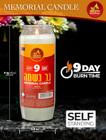 Ner Mitzvah 9 Day Yartzeit Candle - Kosher Yahrtzeit Memorial and Yom Kippur Candle in Plastic Holder