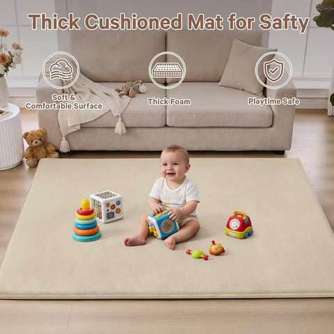 Baby Play Mat for Floor,Tummy Time Area Rug 47x47 Playpen Muscle Mat Beige