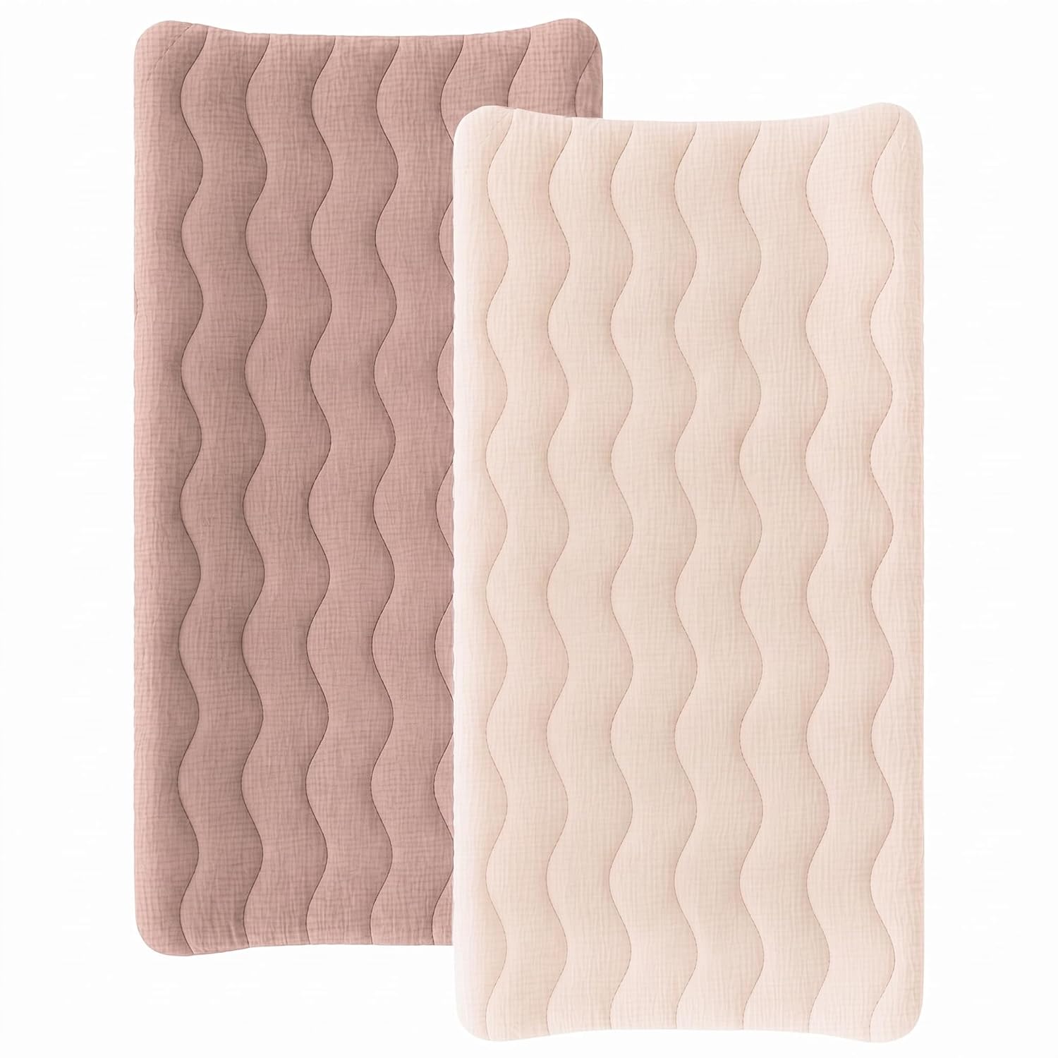 Konssy 2 Pack Quilted Muslin Changing Pad Cover, Waterproof Layer 32" x 16"
