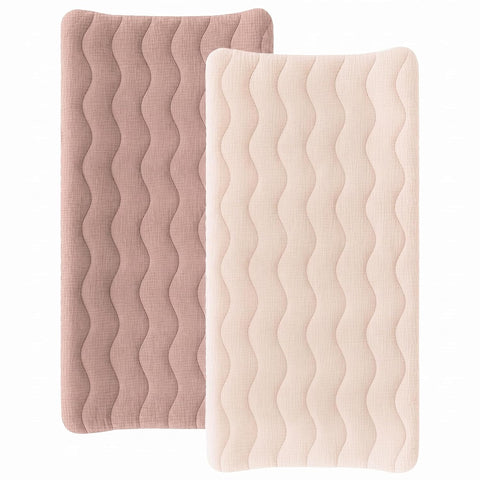 Konssy 2 Pack Quilted Muslin Changing Pad Cover, Waterproof Layer 32" x 16"