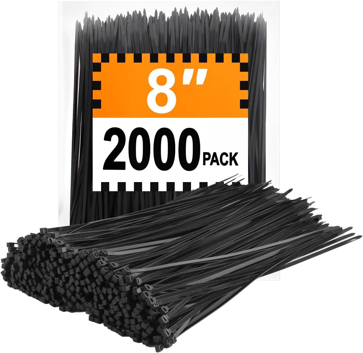 Zip Ties 8 inch (2000 Pack), 40 lb, Black Wire Ties, UV Resistant Cable Ties for Outdoor Use, LOCKLOCK