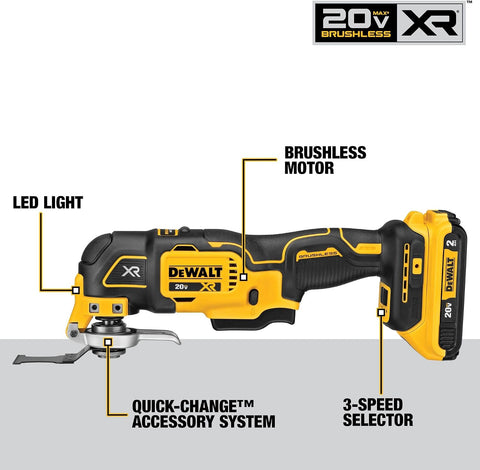 DEWALT 20V Oscillating Tool, Cordless, Wood Blades, Sandpaper, Tool Bag, Battery and Charger Included (DCS356SD1)