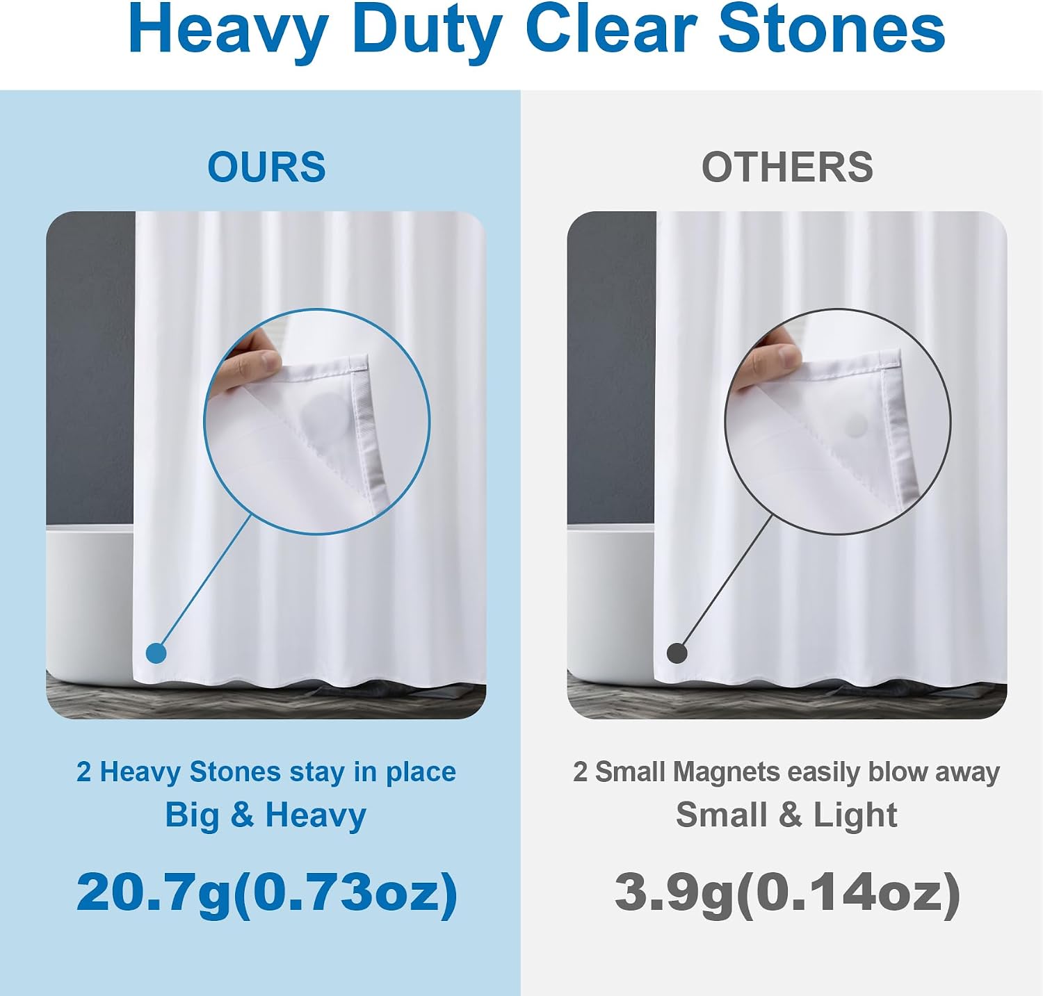 Amazer White Long Shower Curtain Liner Washable, 72 x 78 Inches, Fabric Shower Liner with 2 Bottom Stones, Waterproof 2-in-1 Shower Curtain and Liner, 12 Grommet Holes, Hotel Quality, White