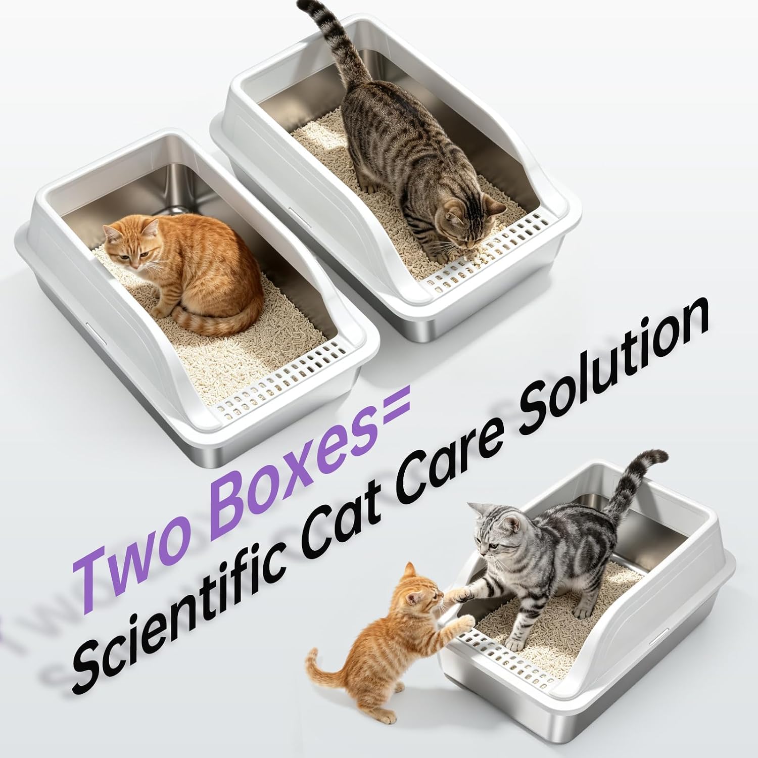 High-Sided Stainless Steel XL Cat Litter Box for Cats