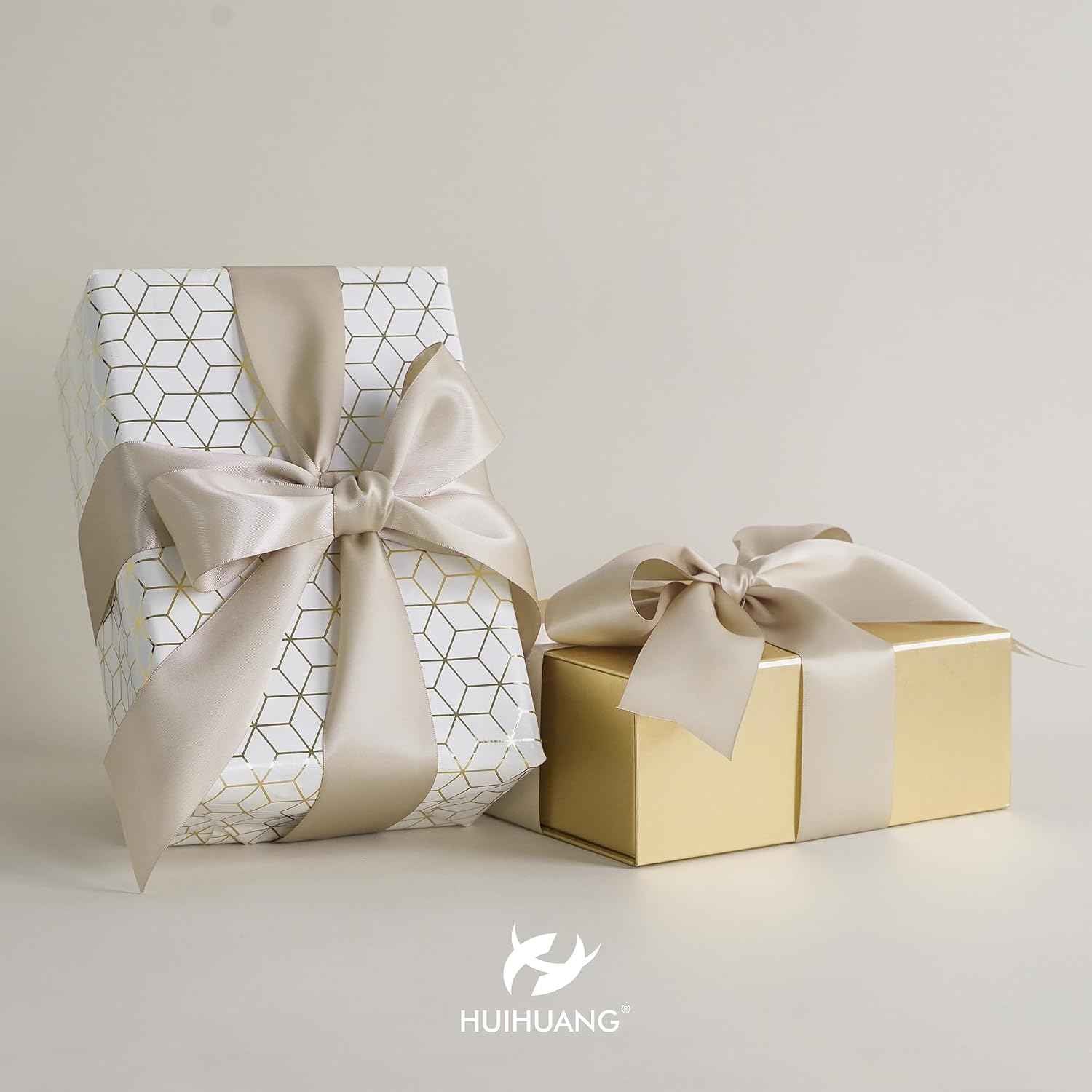 HUIHUANG 2 inch Double-Face Taupe Satin Ribbon Continuous 25 Yards