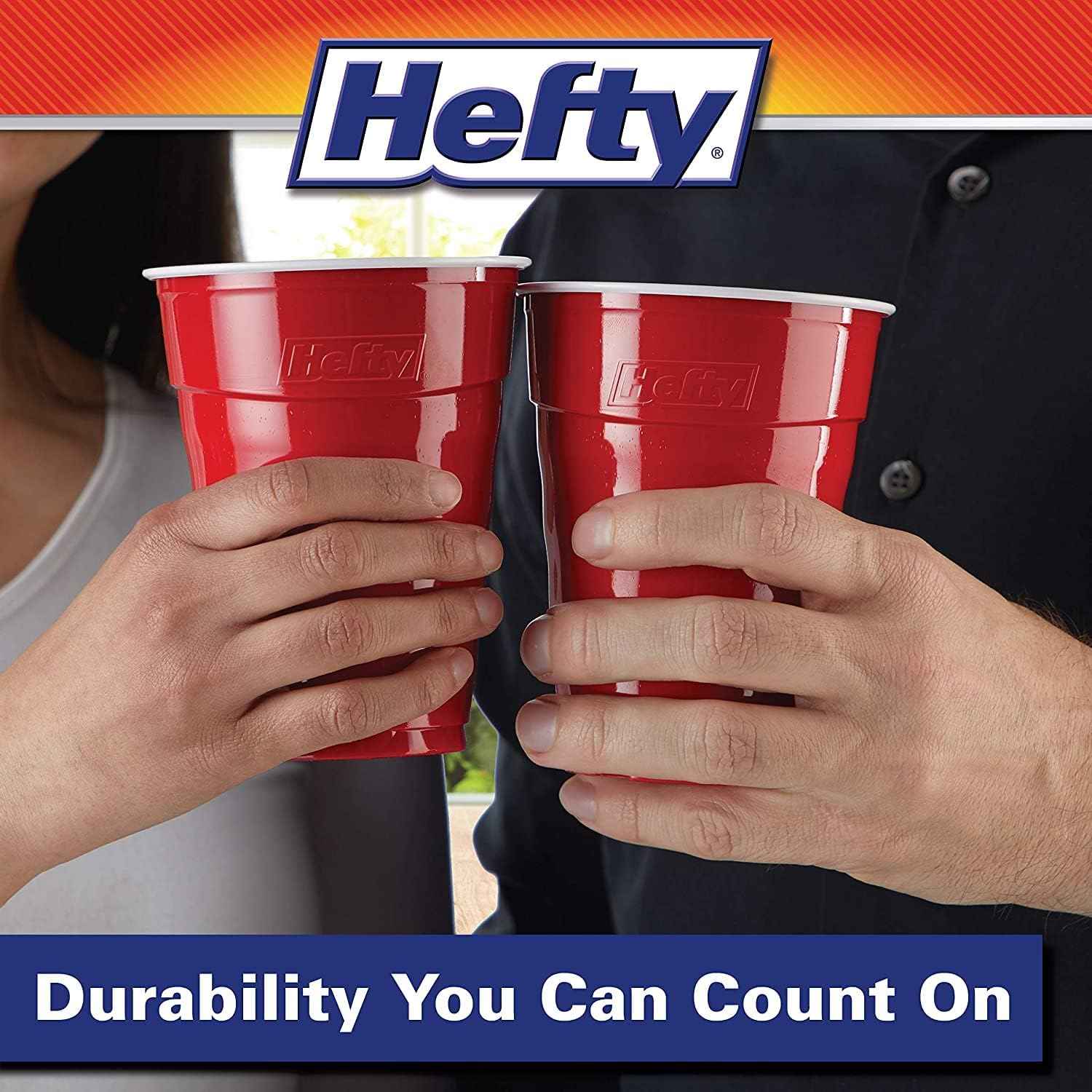 Hefty Easy Grip Disposable Plastic Cold Cups, Red, 18 Ounce (50 Count (Pack of 3)) | 18 Oz Red Cups for Parties, Tailgates, Birthdays, Holidays, and More, Contoured Shape for Easy Gripping, Strong and Durable