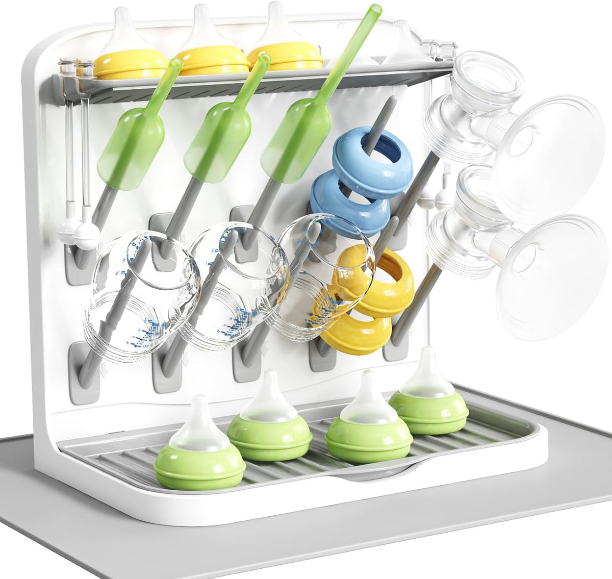 Lifewit 10-Hooks Baby Bottle Drying Rack with Drain Mat for Countertop