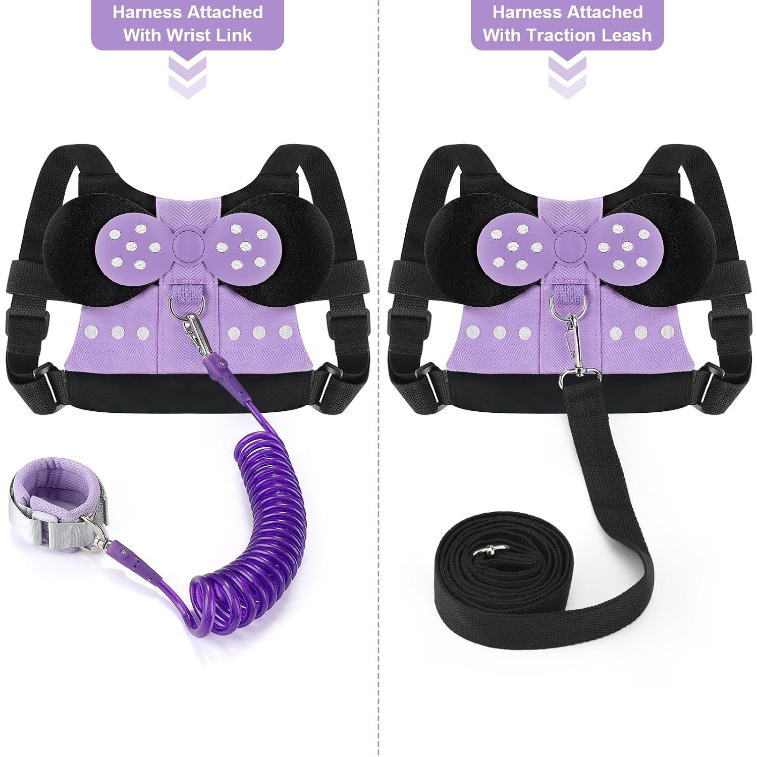 Accmor Toddler Harness Leashes + Anti Lost Wrist Link, Cute Child Safty Harness Leash Belt for Kids, Baby Anti Lost Leash Walking Harness Wristband Adjustable Assistant Strap for Girls/Boys to Travel