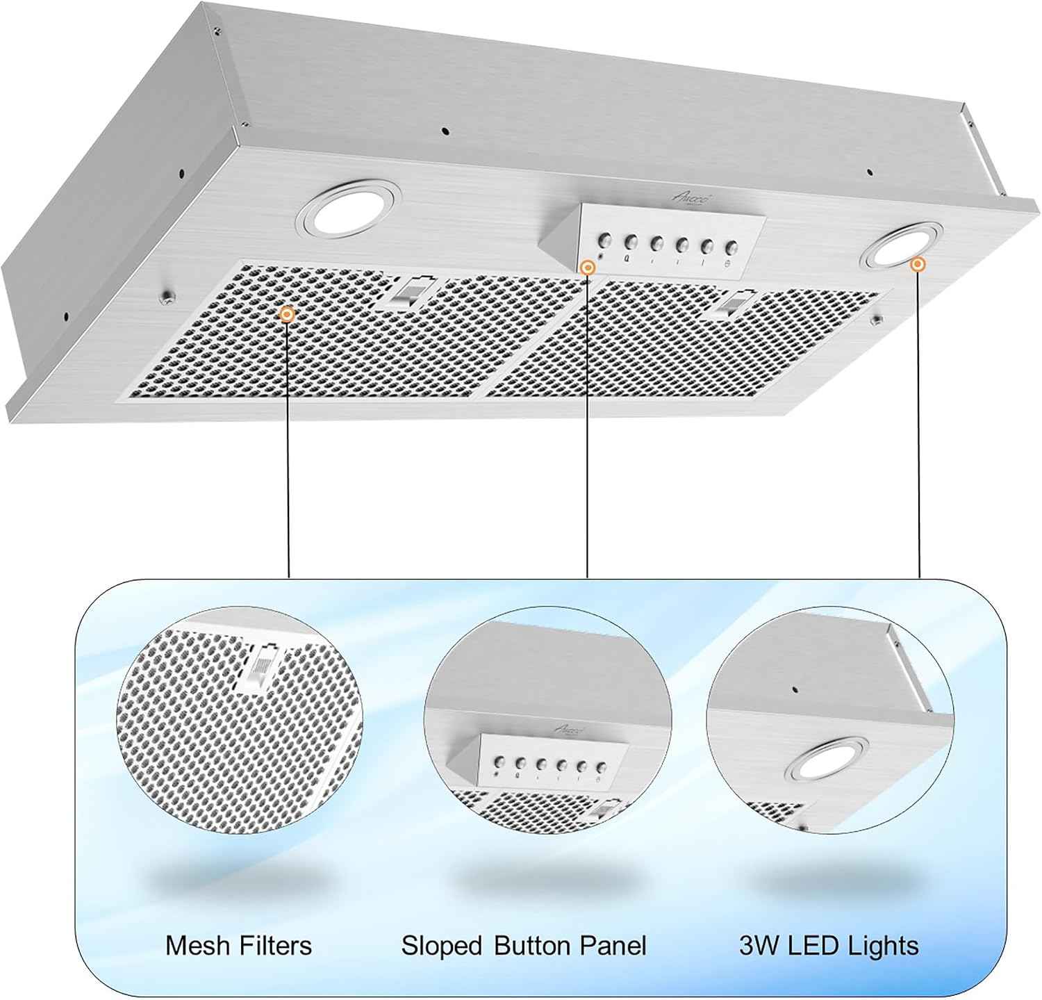 30"Wx11-3/4"D Super Quiet Split Insert Range Hood with 6" Blower