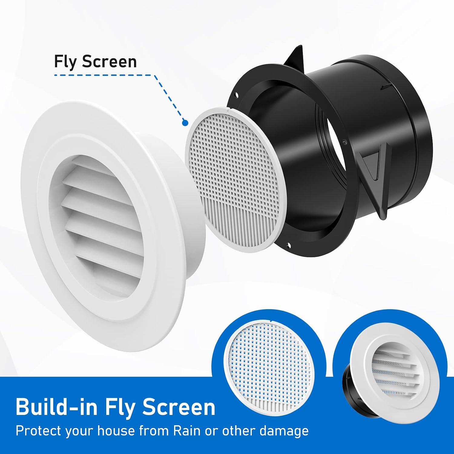 Hon&Guan Soffit Vent 4 Inch with Built-in Fly Screen, White 1 Pack