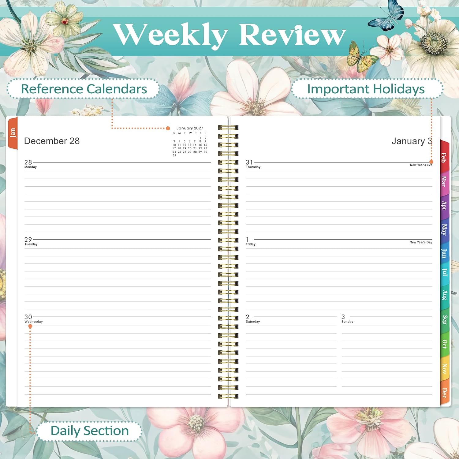 2027 Planner, 2027 Weekly and Monthly Planner, Jan 2027-Dec 2027, Planner with Calendar,Tabs, Twin-Wire Binding, Back Pocket, Holidays, 11'' x 9", Planners and Organizers for Office, Home, School