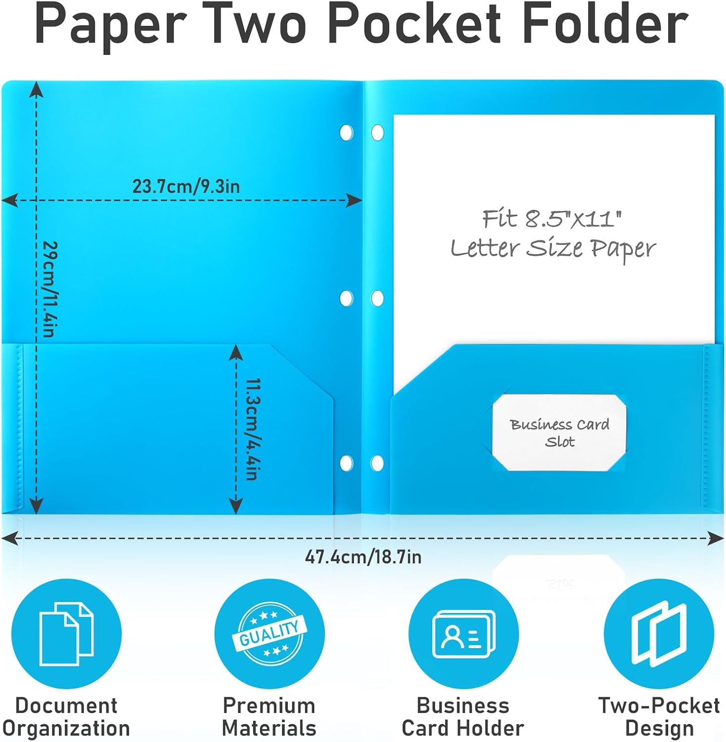 Timart 2-Pocket Folders, Plastic Folders with Pockets 3 Hole Punched-6 Pack
