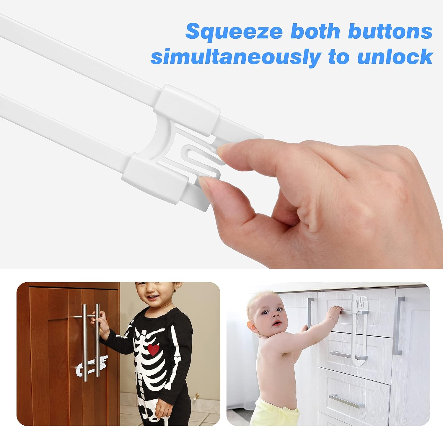 Vmaisi No Drill U-Shaped Sliding Cabinet Locks Baby Proofing, 4 Pack