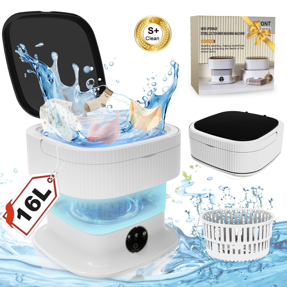 Mini Portable Washing Machine Small - 16L 60W Portable Mini Washing Machine with Spin, Mini Lavadora Portatil Washer Foldable, Small Washing Machine Portable Used for Travel Blue