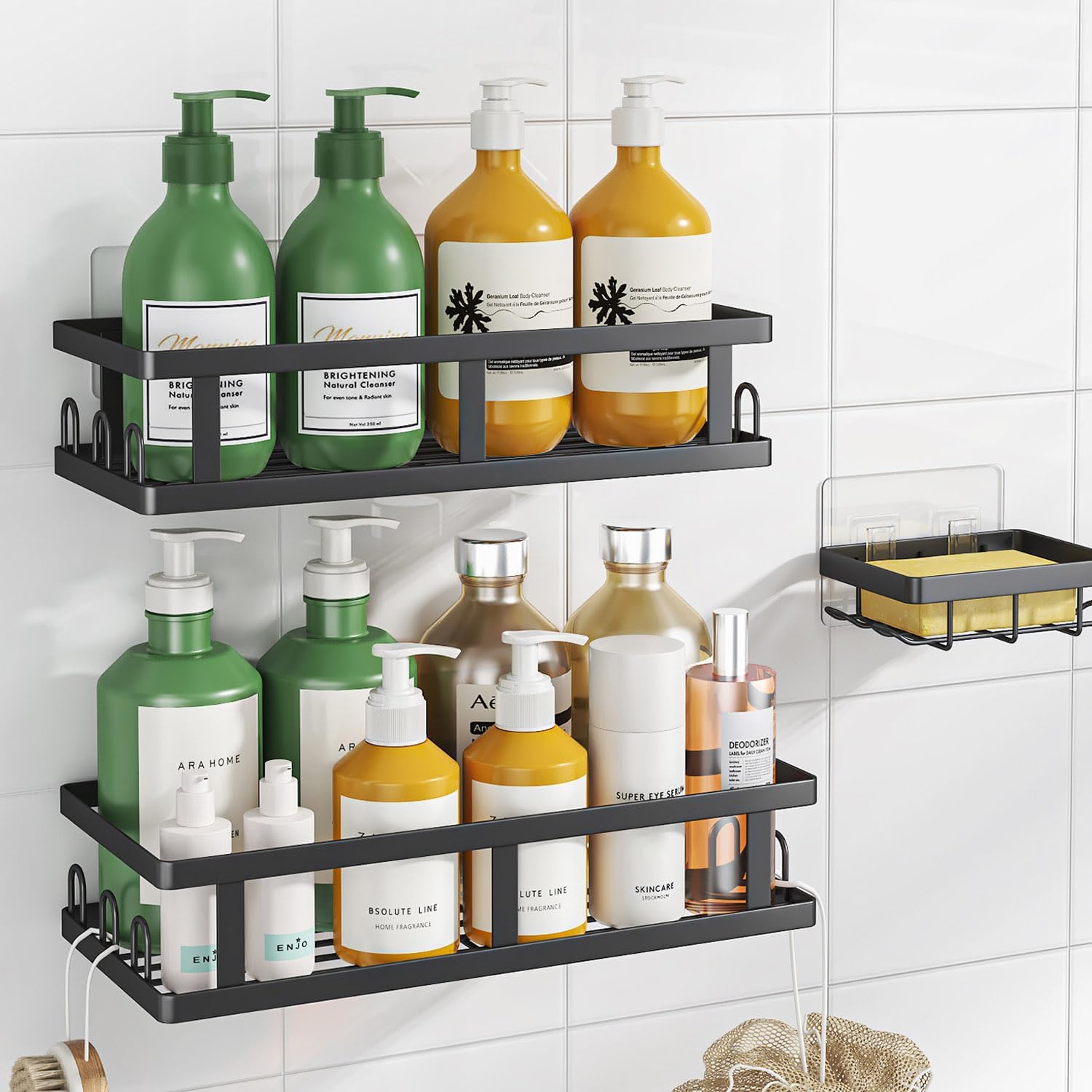 Youvip Shower Caddy, Black, Adhesive No Drill Bathroom Organizer