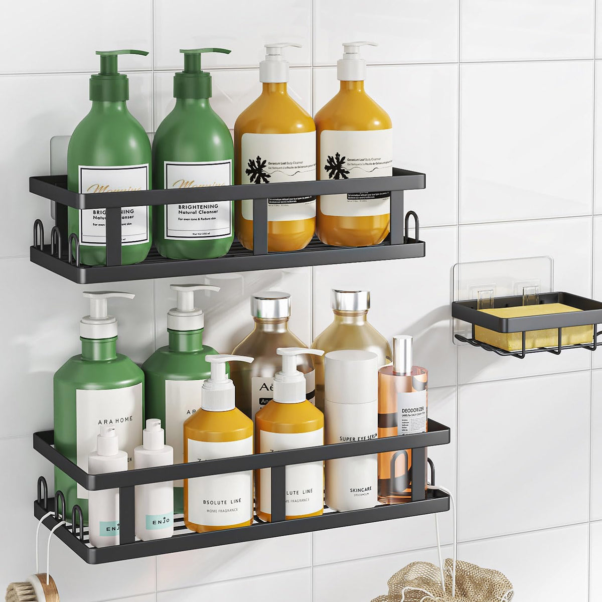 Youvip Shower Caddy, Black, Adhesive No Drill Bathroom Organizer