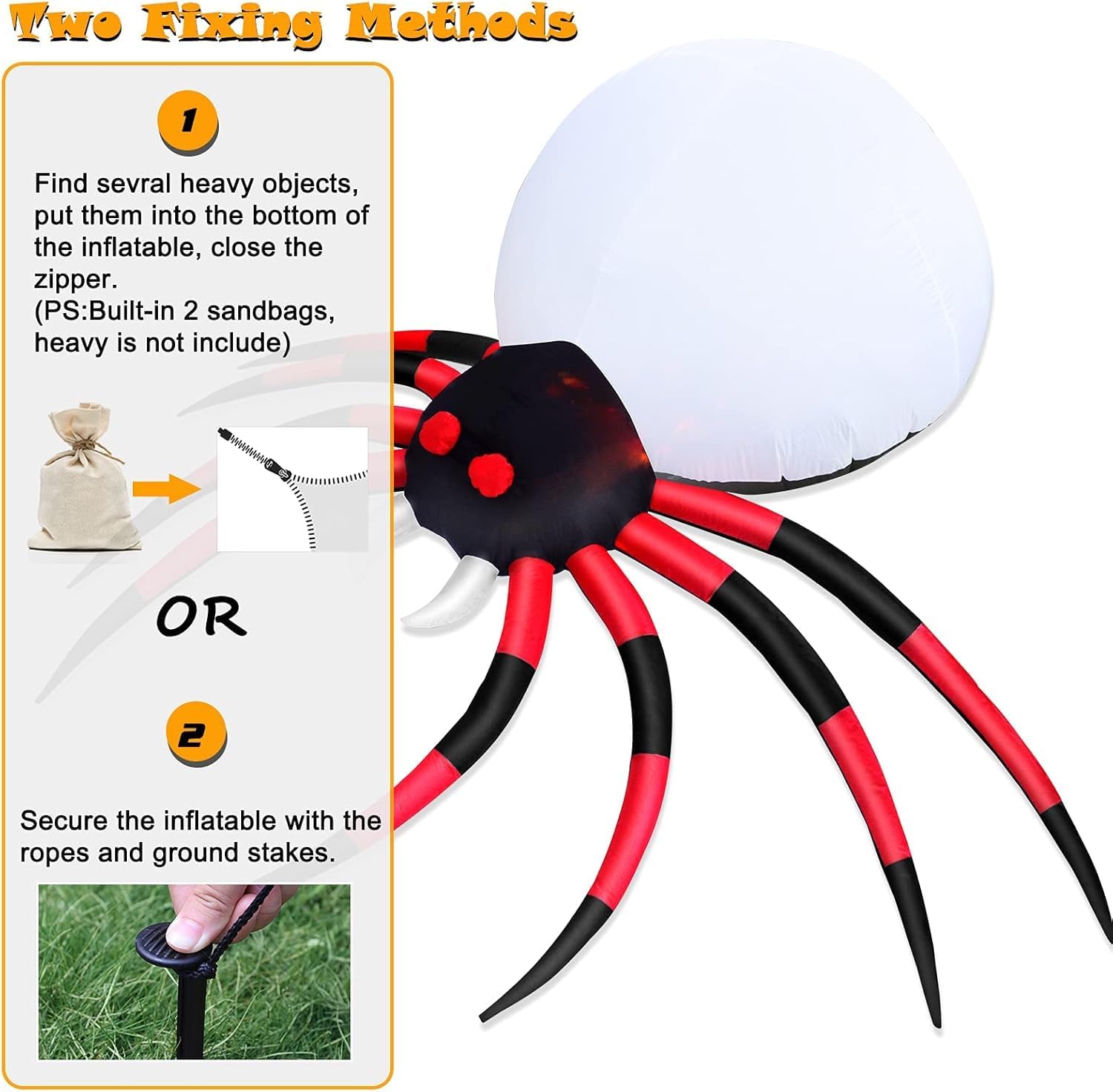 8 FT Halloween Inflatable Spider Outdoor Yard Decor with LED Rotating Flame